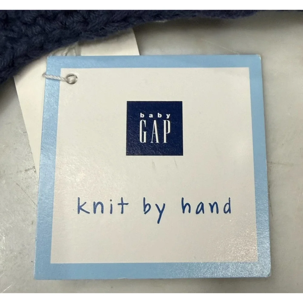 Vintage‎ 1999 Baby GAP Knit Hat 6–12M Navy Gingerbread Pom Beanie Handmade NEW